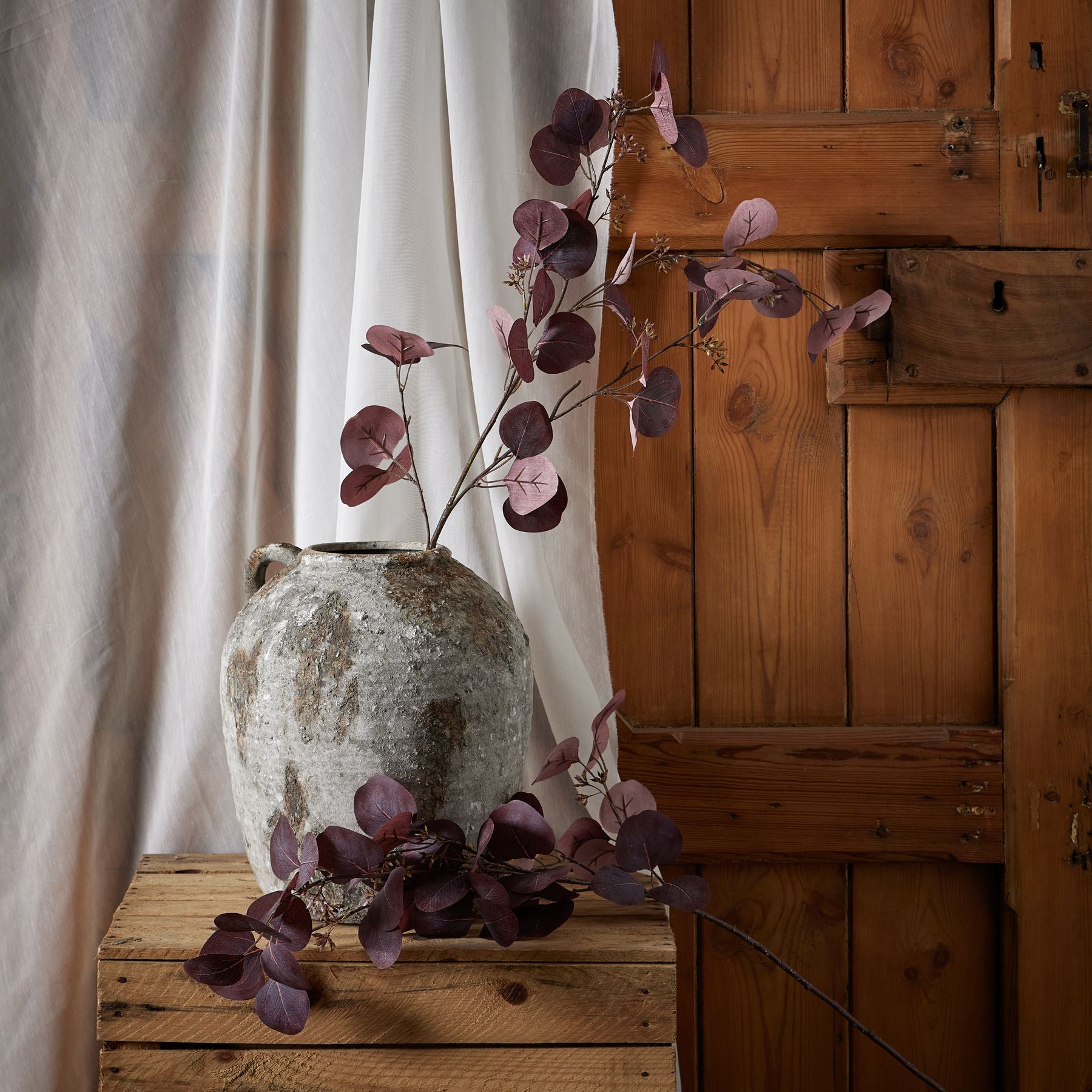 Burgundy Berried Eucalyptus Stem