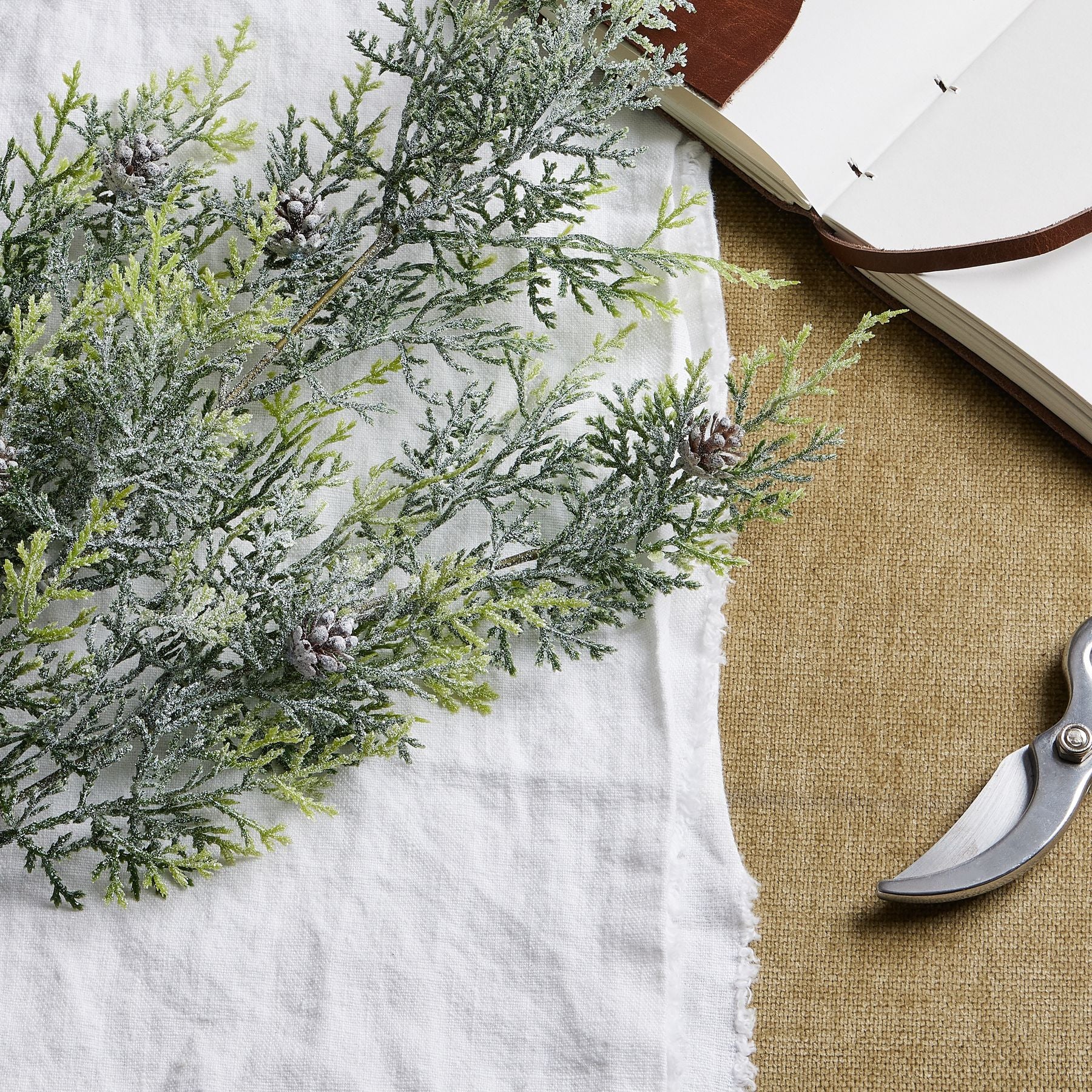 Tall Frosted Pine Stem with Pinecones