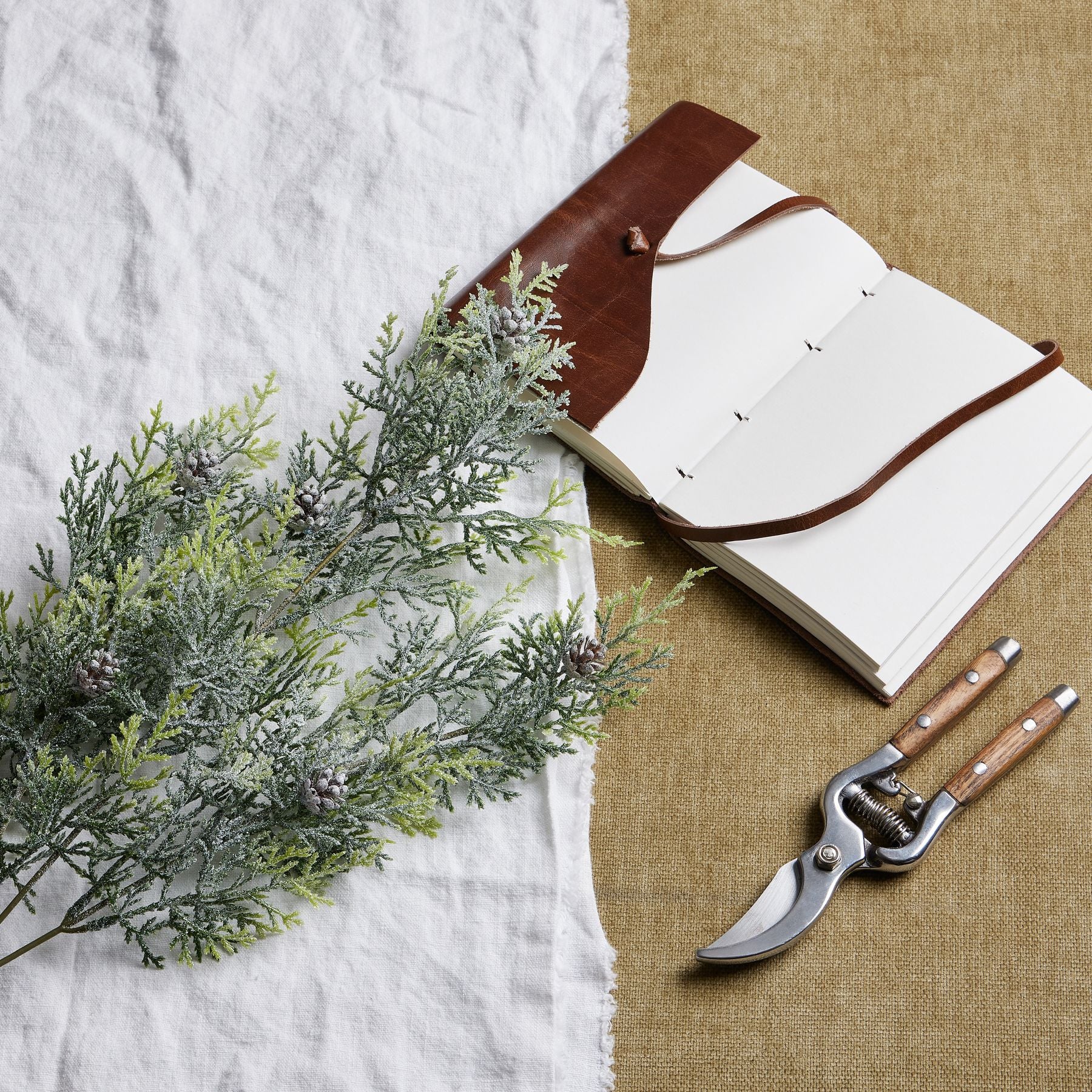 Tall Frosted Pine Stem with Pinecones