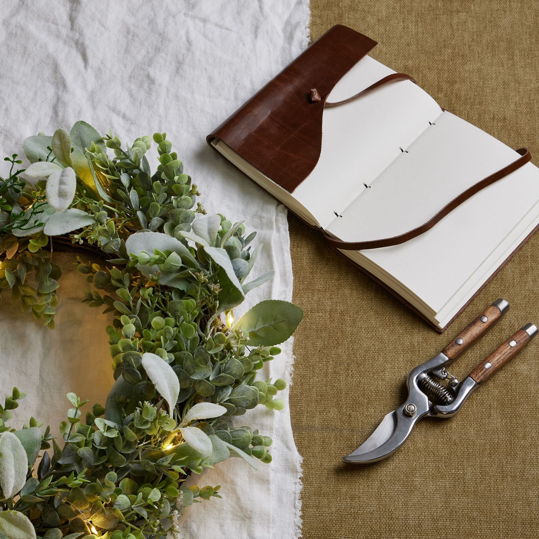 LED Winter Wreath with Eucalyptus & Lamb’s Ear