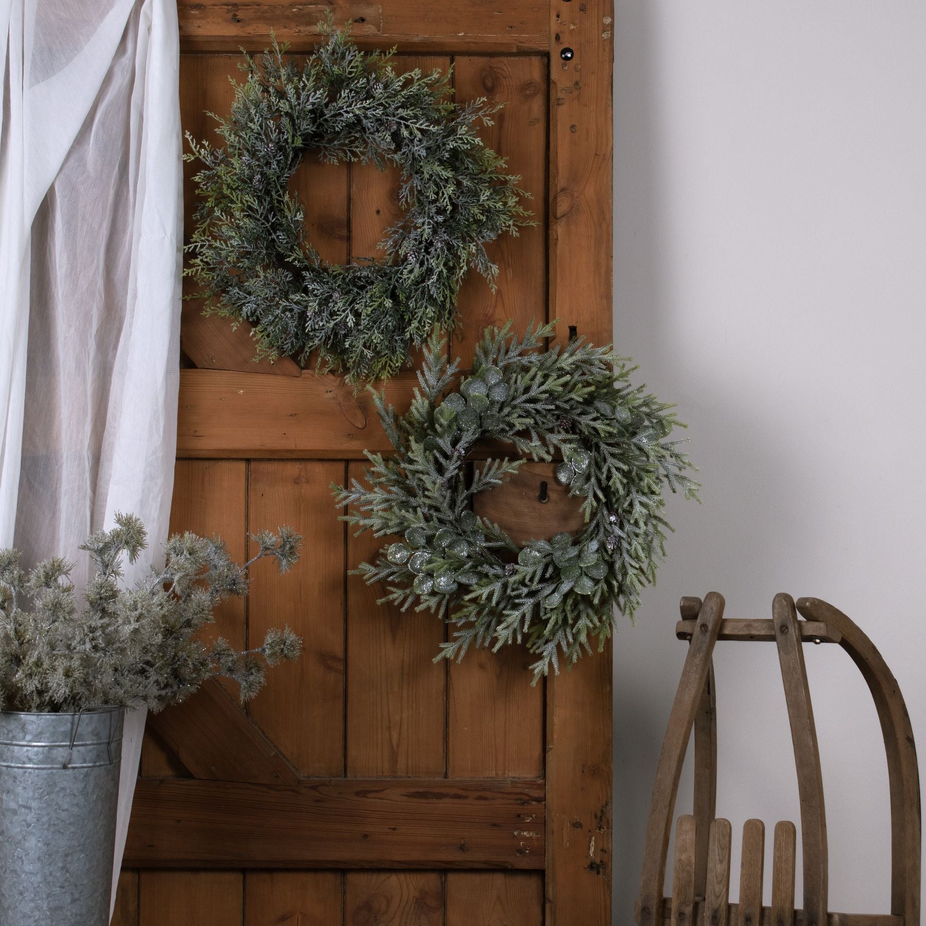Frosted Pine & Eucalyptus Winter Wreath