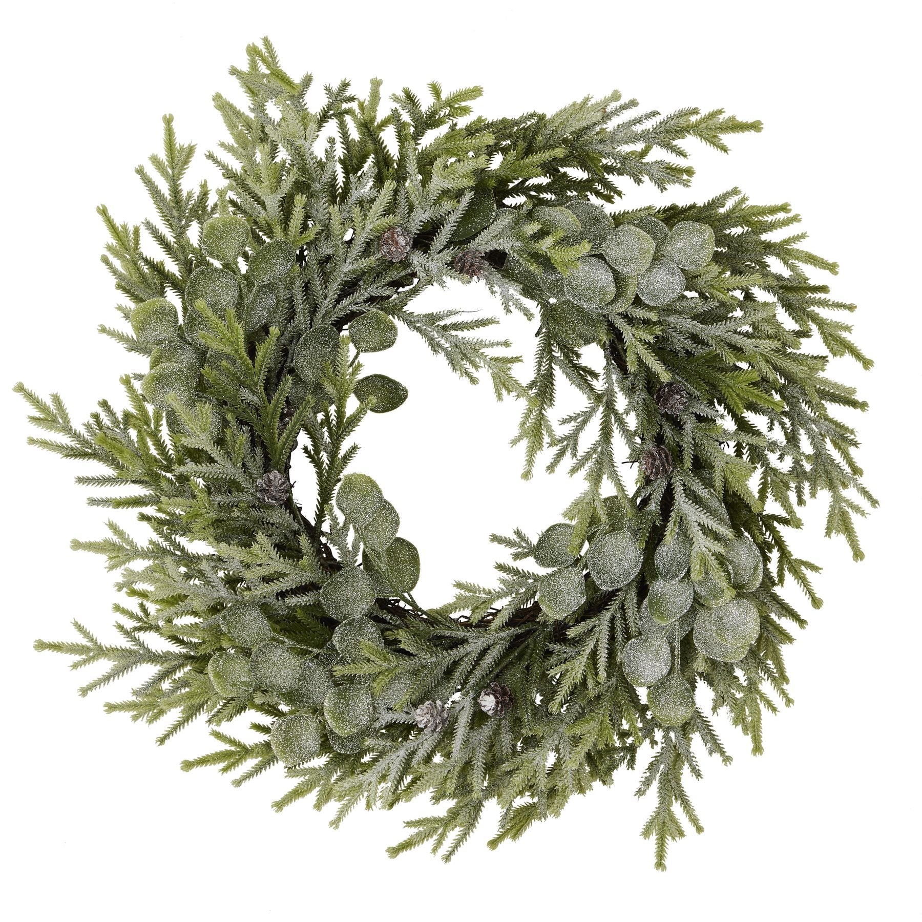 Frosted Pine & Eucalyptus Winter Wreath
