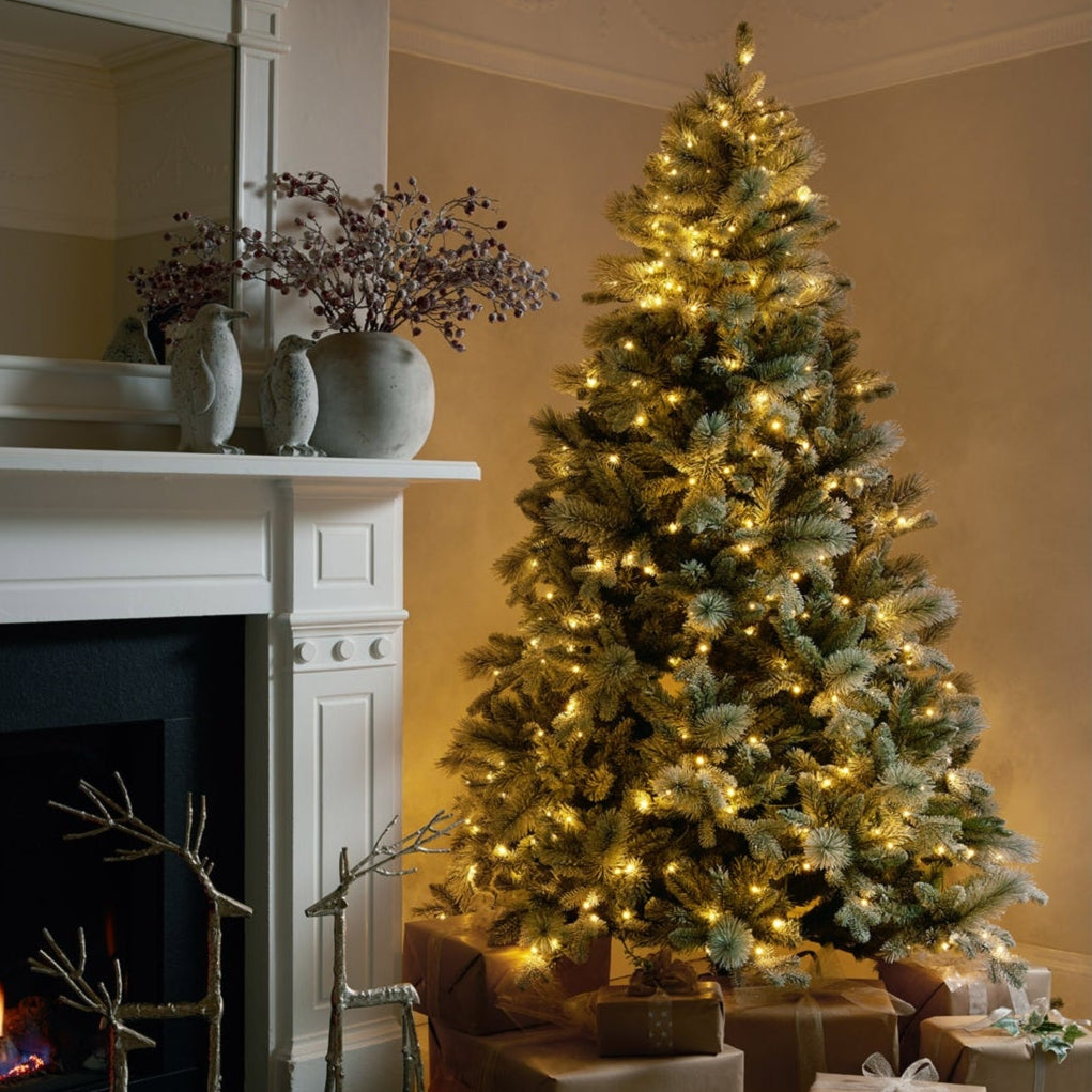 7ft Snow-Dusted Pre-Lit Fir Christmas Tree (400 Warm LEDs)