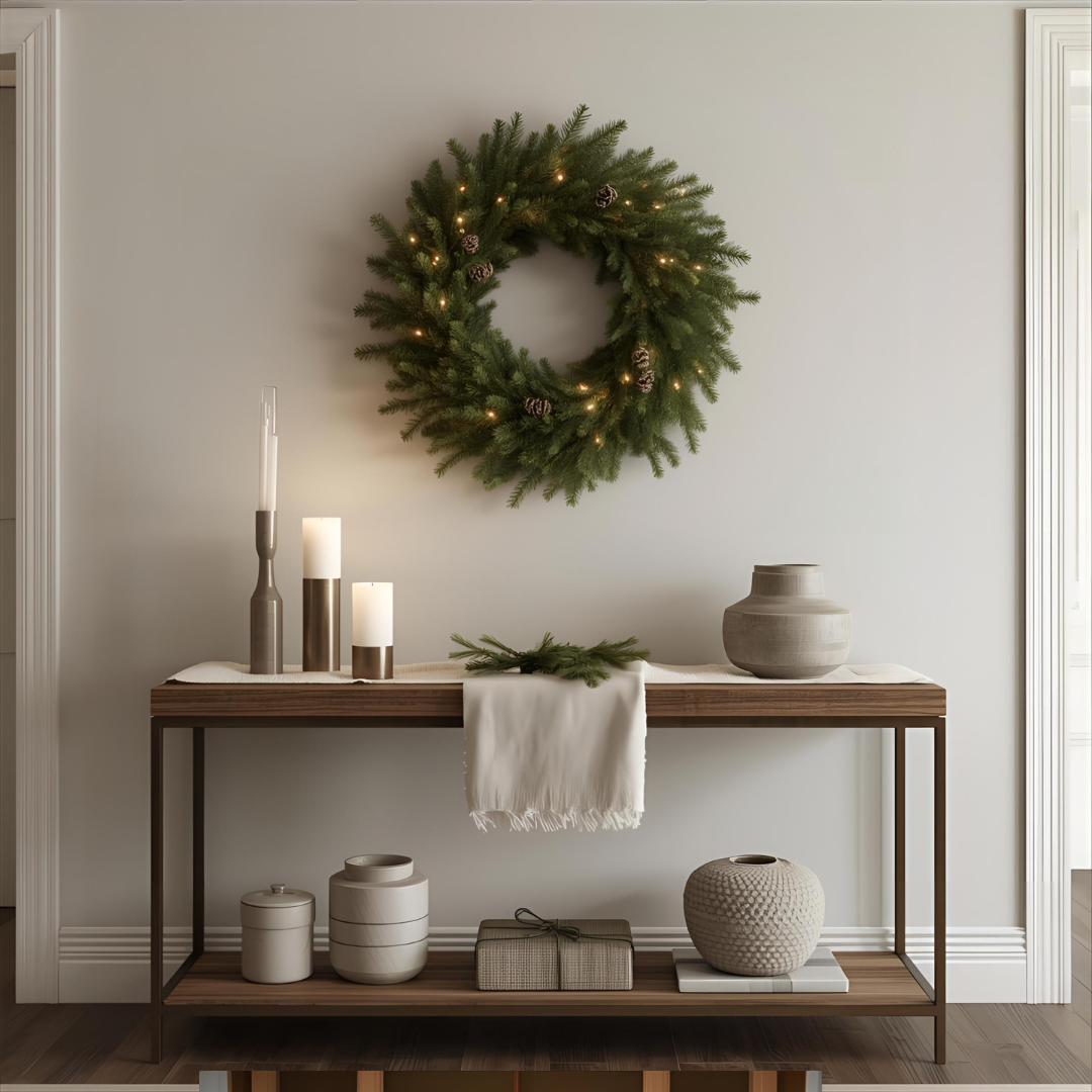 Pre-Lit Woodland Fir Christmas Wreath with 100 LED Lights