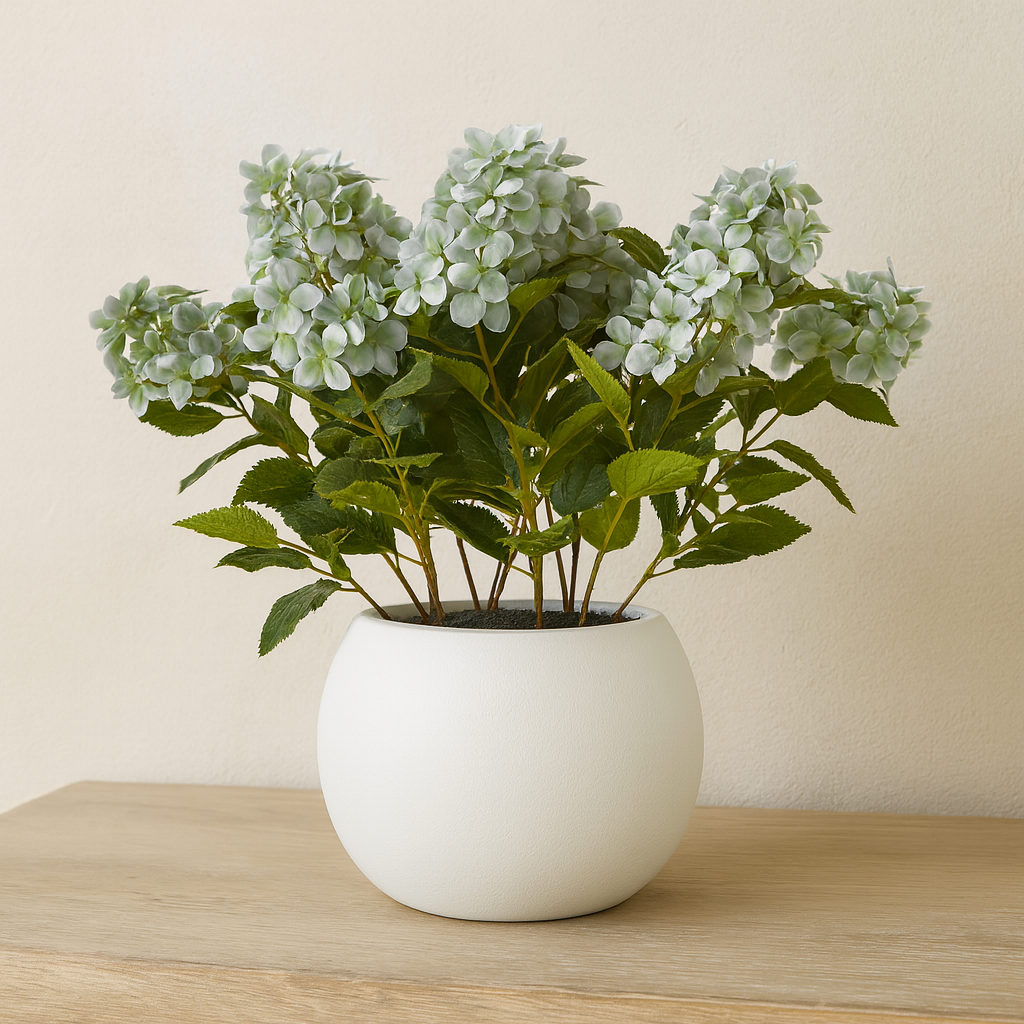 Soft Green Hydrangea in Planter Pot