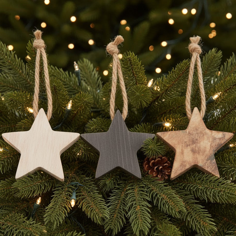 Natural Wooden Star Ornaments - Set of 90