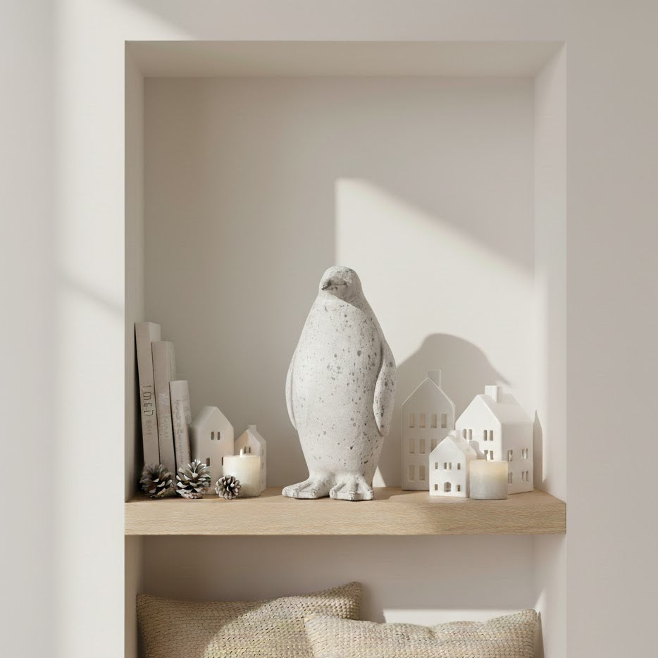 Frosted Grey Penguin Sculpture (Medium)