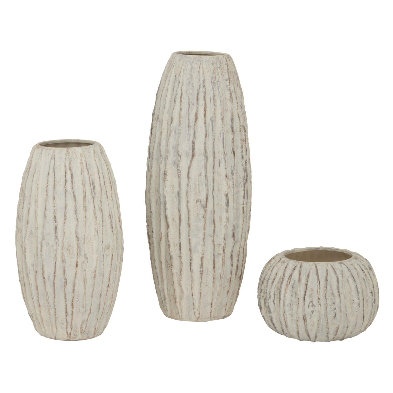 Contemporary Ribbed Round Decorative Vase
