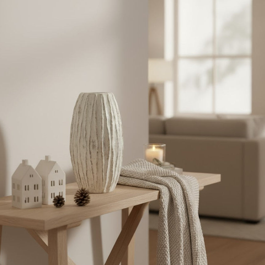 Contemporary Ribbed Large Decorative Vase